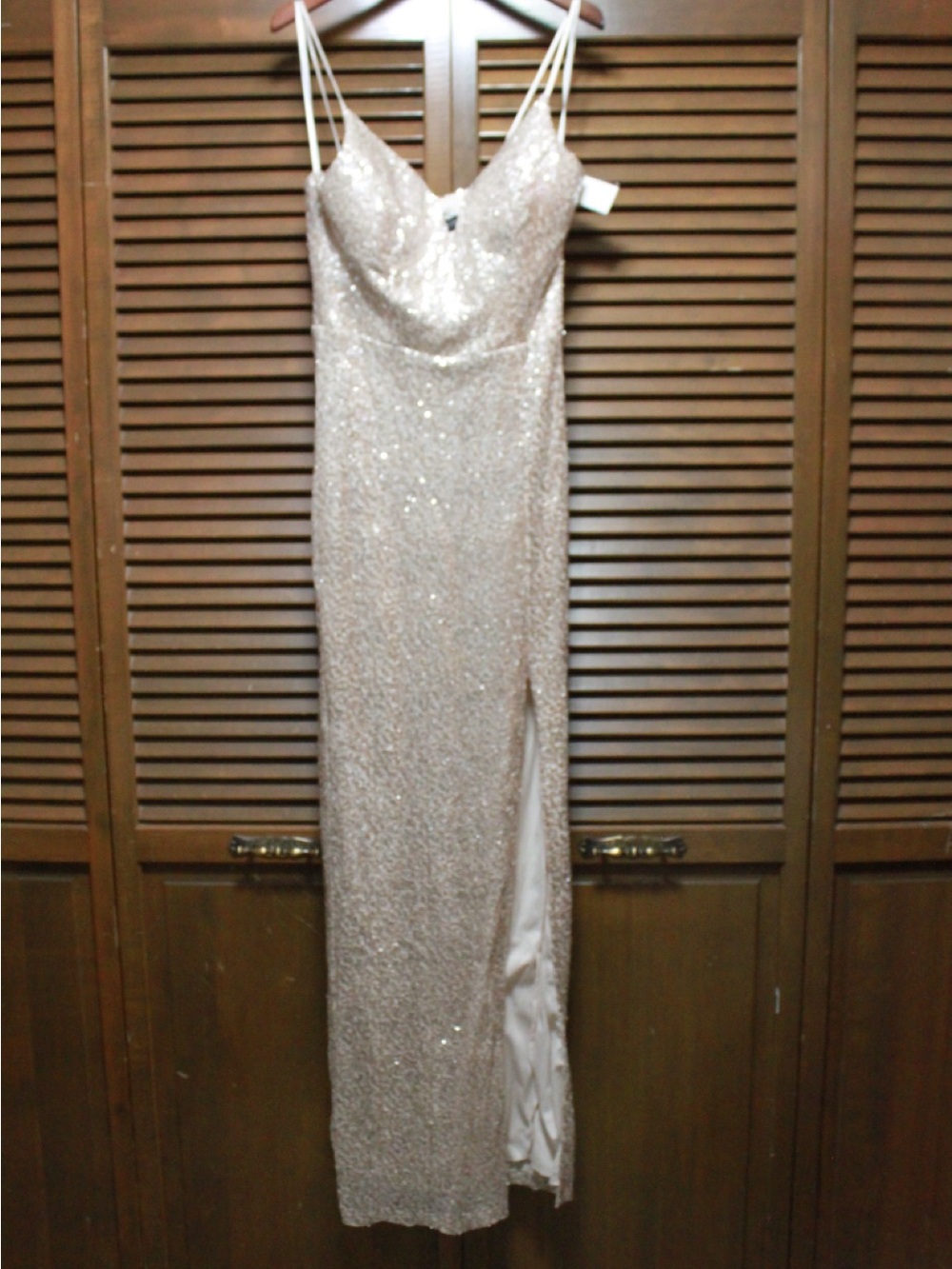 B.Smart Sleeveless Sequin Slip Gown in Light Champagne
